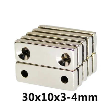 N35 - magnes neodymowy - prostokątny - z podwójnymi 4mm otworami - 30 * 10 * 3mmN35