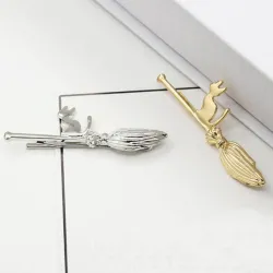 Metal hair clip - cat on broomstickHair clips