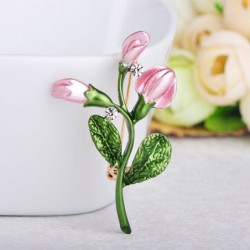 Wykwintny różowy tulipan - kryształowa broszkaBroszki
