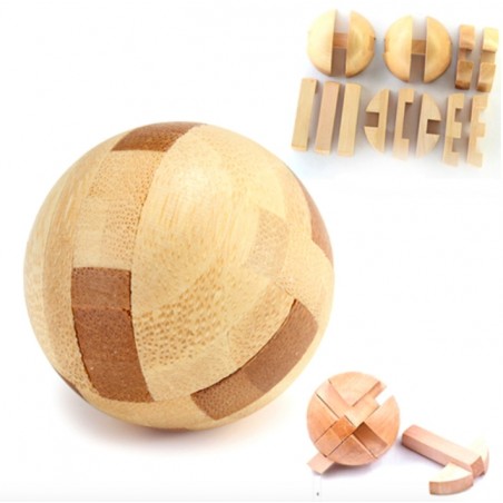 Drewniana piłka - puzzle z blokadą - edukacyjna zabawka do odblokowaniaDrewniane