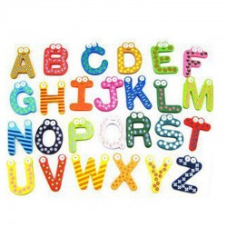 Drewniane magnesy na lodówkę - zabawka edukacyjna - symbole / alfabet - cyfryMagnesy na lodówkę