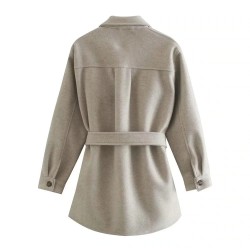 Vintage woolen beige jacket - with pockets / belt / buttonsJackets
