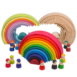 Kreatywne klocki - drewniana zabawka edukacyjna - tęcza / pudełka / figurki ludzi / piłkiDrewniane