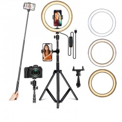 Pierścień do selfie LED - lampa wypełniająca - ze statywem - do makijażu / wideo / zdjęć - ściemnialnaStatywy i stojaki