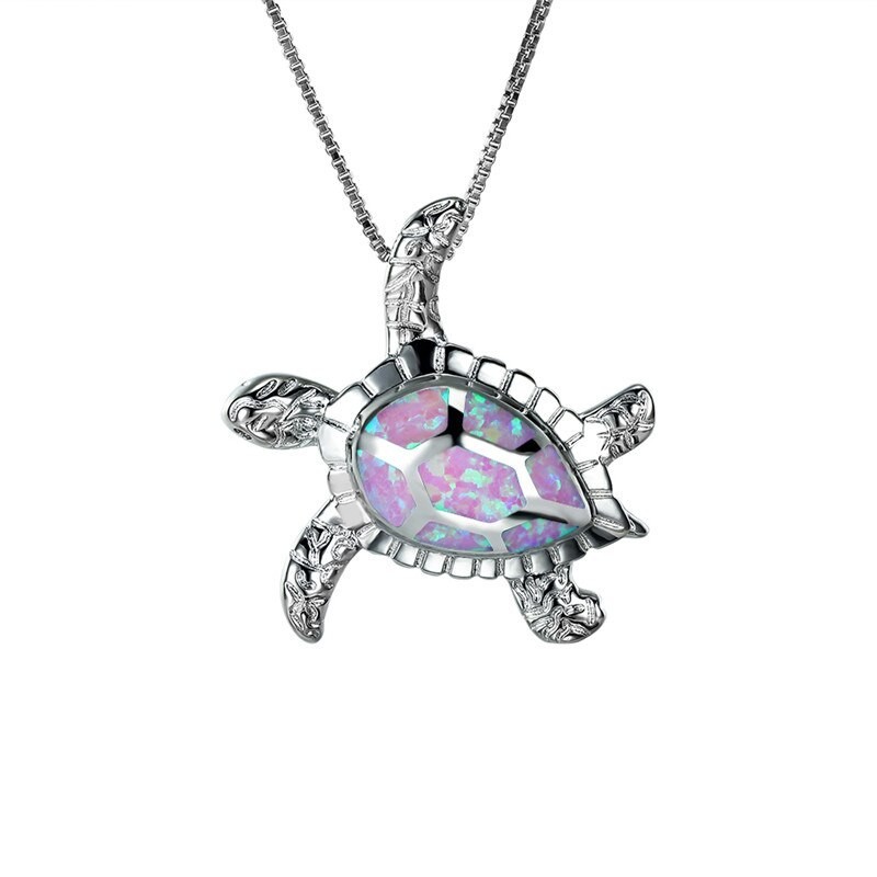 Luxury vintage necklace with crystal turtle - blue / white opalNecklaces