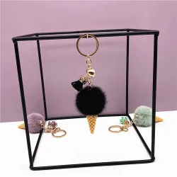 Metal keychain - with a fluffy ice cream pendantKeyrings