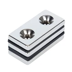 N52 - magnes neodymowy - mocny blok stożkowy - 40mm * 20mm * 5mm - z podwójnym otworem 5mm - 3 sztukiN52