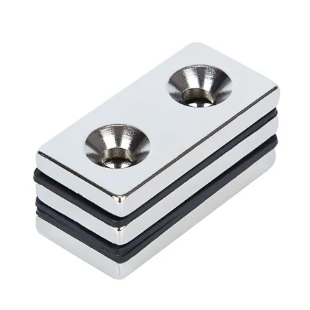 N52 - magnes neodymowy - mocny blok stożkowy - 40mm * 20mm * 5mm - z podwójnym otworem 5mm - 3 sztukiN52