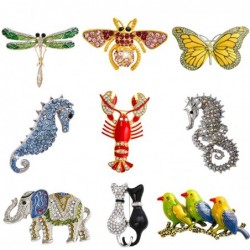 Kryształowa broszka retro z owadami - ważka / motyl / pszczoła / słoń / koty / ptaki / konik morskiBroszki