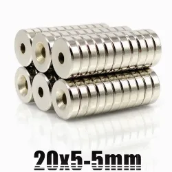 N35 - magnes neodymowy - okrągła tarcza z łbem stożkowym - 20 * 5mm - z otworem 5mmN35