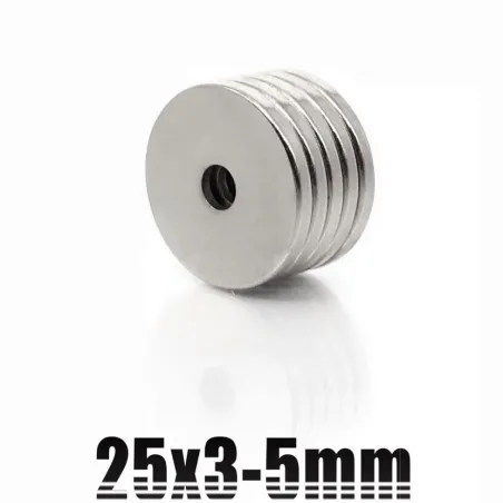 N35 - magnes neodymowy - okrągła tarcza z łbem stożkowym - 25 * 3mm - z otworem 5mm - 5 sztukN35