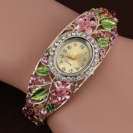 Elegant crystal bracelet - with a watch - colorful flowers - hollow out designBracelets