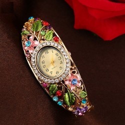 Elegant crystal bracelet - with a watch - colorful flowers - hollow out designBracelets