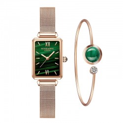 Elegancki zegarek / z bransoletą - z zielonym kamieniem - stal nierdzewna / skóraBransoletki