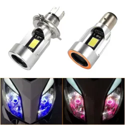 Żarówka motocyklowa - Angel Eye LED - czerwona / niebieska - H4 / BA20DH4