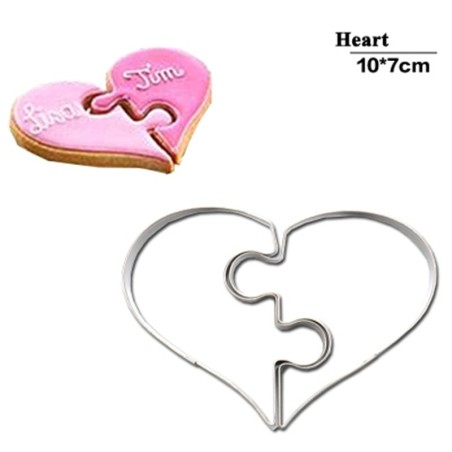 Foremka do wykrawania ciastek - puzzle w kształcie serca - stal nierdzewna - 2 sztukiPieczenie