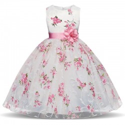 Luksusowa sukienka dziewczęca - kwiatowy wzór i kokardkaDzieci
