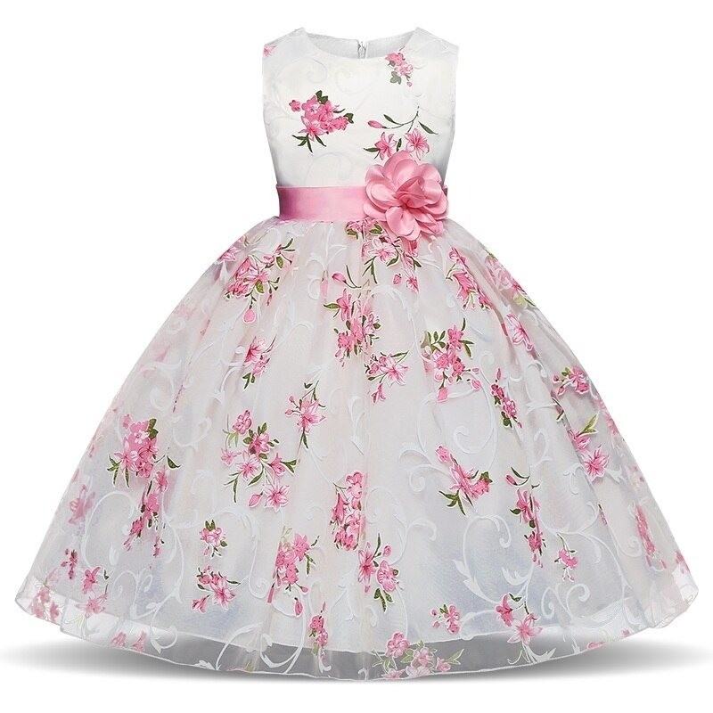 Luksusowa sukienka dziewczęca - kwiatowy wzór i kokardkaDzieci