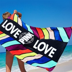 Pink Love design / geometric leaf pattern - bath / beach towel - cotton - 71 * 147 cmTextile