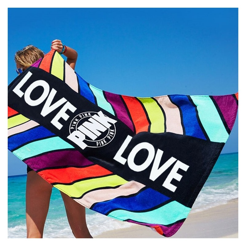 Pink Love design / geometric leaf pattern - bath / beach towel - cotton - 71 * 147 cmTextile