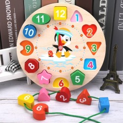 Zabawka edukacyjna - drewniany zegar cyfrowy - z geometrycznymi klockamiDrewniane