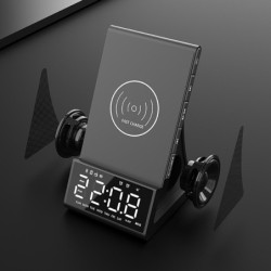 Bezprzewodowa szybka ładowarka - uchwyt na telefon - głośnik Bluetooth - radio FM - budzik - LED - USBHolders