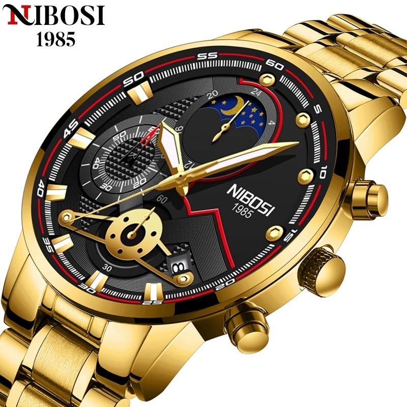 NIBOSI - luksusowy zegarek męski - wodoodporny - Quartz - stal nierdzewnaZegarki
