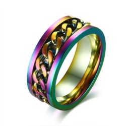Tęczowy pierścionek - z obrotowym łańcuszkiem - stal nierdzewna - unisexPierścionki