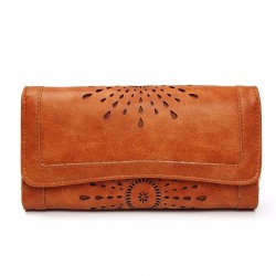 Elegancki długi portfel retro - z zamkiem - wydrążony wzór - skóraPortfele
