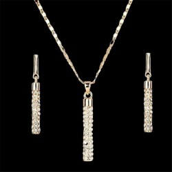 Elegancki komplet biżuterii - naszyjnik / kolczyki - z kryształkami - zawieszka w kształcie walcowego prętaKomplety Biżuterii
