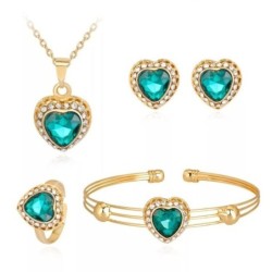 Elegancki komplet biżuterii w kształcie serca - z kryształkami - naszyjnik / bransoletka - kolczyki - pierścionekKomplety Biż...
