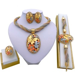 Luksusowy komplet biżuterii - naszyjnik / kolczyki / bransoletka / pierścionek - styl afrykańskiKomplety Biżuterii