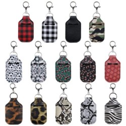Leather bottle cover - for hand sanitizers / perfume bottles - with keychain - 30ml