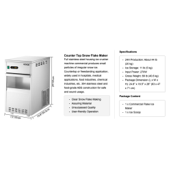 Electric ice machine - snowflake maker - ice crusher - stainless steel - 270WKitchen