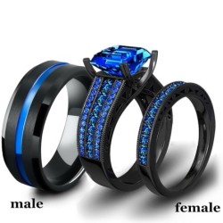 Luxurious ring for couples - with blue zircon - stainless steelRings