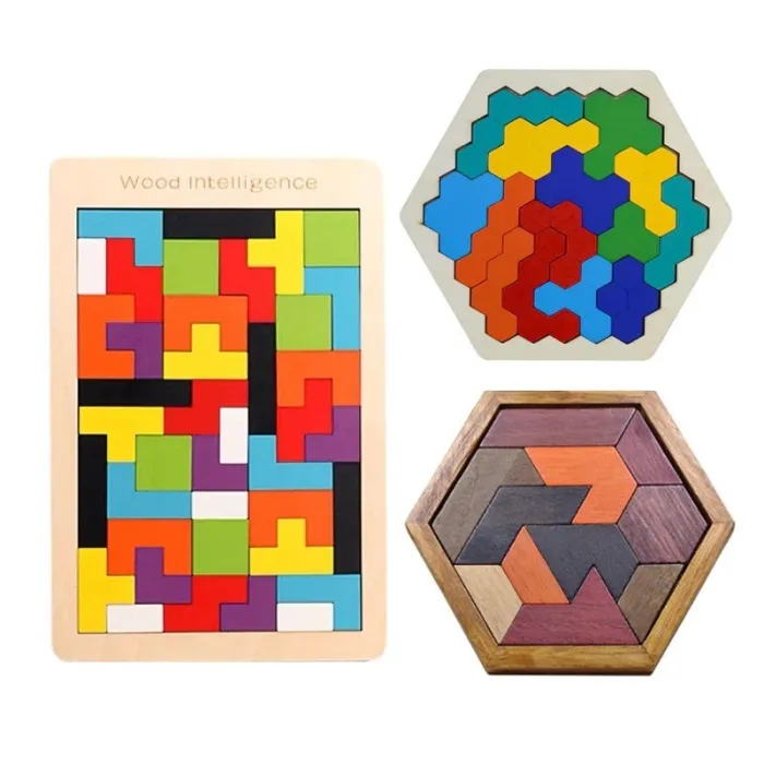 Drewniana układanka tangram - klocki puzzle - zabawka edukacyjnaDrewniane