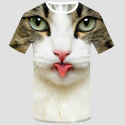 Klasyczna koszulka z krótkim rękawem - nadruk kota 3D - unisexBluzki & Koszulki