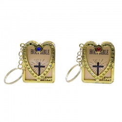 Mini Holy Bible - Cross - heart - crystal - keychainKeyrings