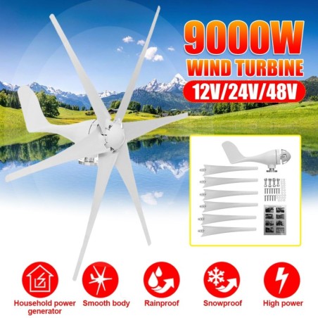 Generator turbin wiatrowych - 6 łopat - trójfazowy - 9000W - 48VWiatr