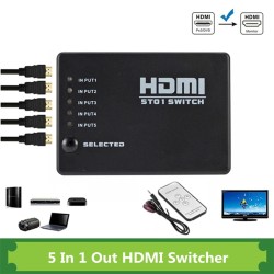 5 in / 1 out - HDMI switcher - splitter - HUB - with IR remote controller - 1080P - for HDTV DVD BOXSplitters