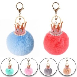 Plush ball pendant with glitter crown / pearls - keychain