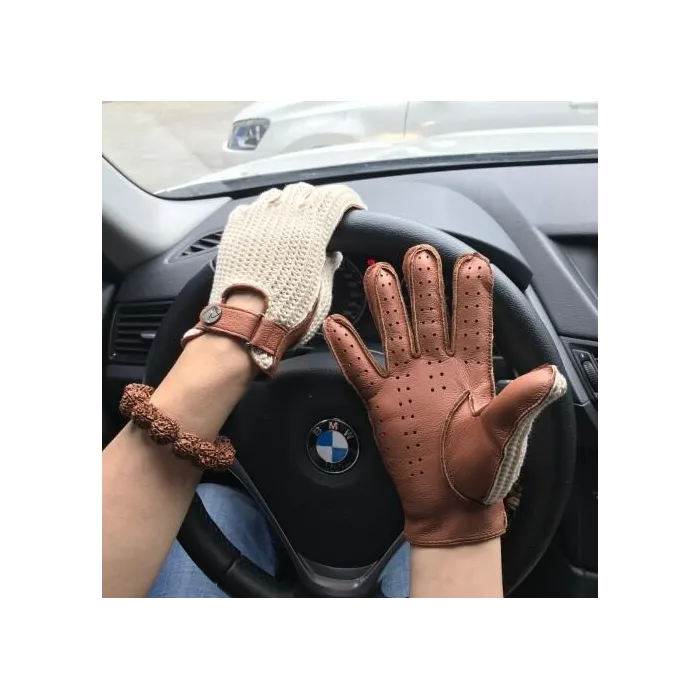 Short driving gloves - goatskin leather / knitted - unisexGloves