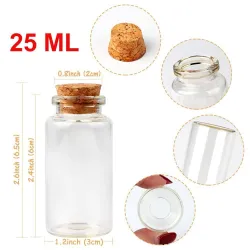 Mini szklane butelki z korkiem - wisząca dekoracja ślubna - 25mlŚlub