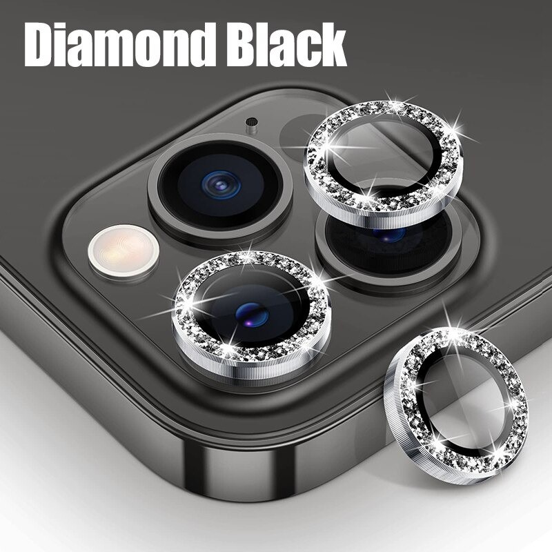 Diamentowa osłona obiektywu - metalowy pierścień z brokatem - do iPhone'aOchrona