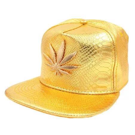Czapka z daszkiem - skórzana snapback - z metalowym liściem - w stylu hip hopCzapki & Kapelusze