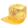 Czapka z daszkiem - skórzana snapback - z metalowym liściem - w stylu hip hopCzapki & Kapelusze