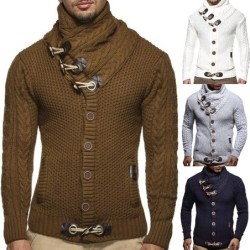 Warm knitted pullover - cardigan with turtleneck / pockets / buttonsHoodies & Sweatshirt