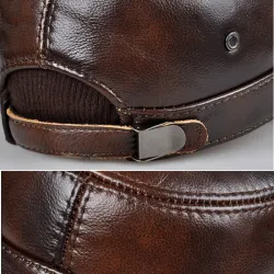 Flat baseball cap - with ear flaps - genuine leatherHats & Caps