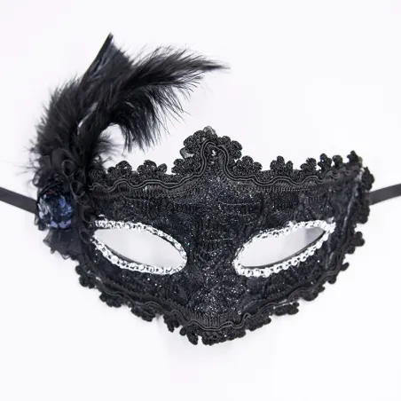 Sexy Venetian lace eye mask - with feathers / crystalMasks