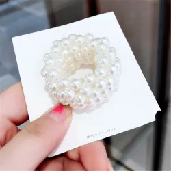 Scrunchie with pearl beads - elastic hair bandHair